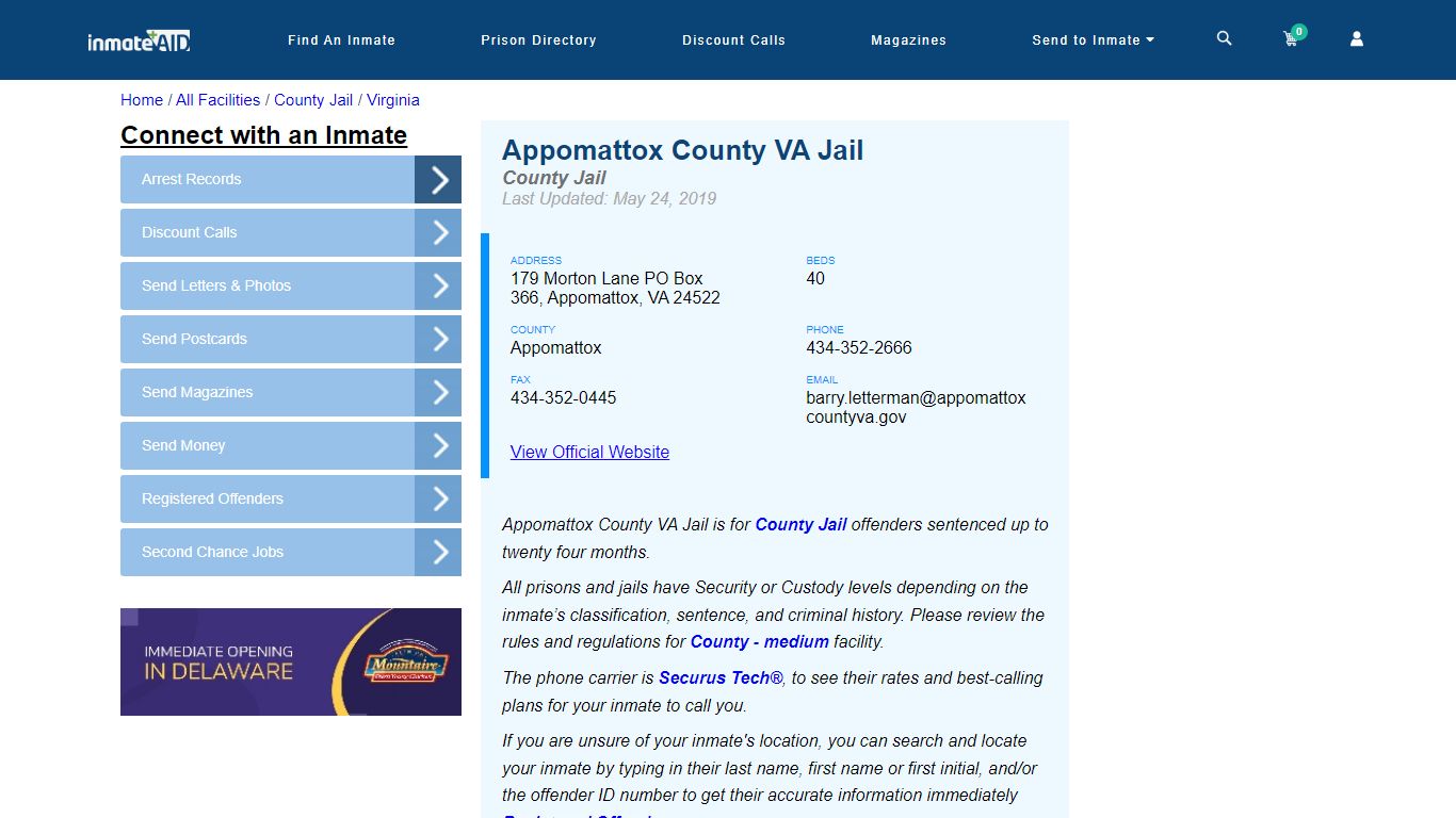 Appomattox County VA Jail - Inmate Locator